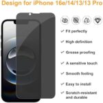 PEHAEL 3 件装适用于 iPhone 16e/14/13/13 Pro 隐私屏幕保护膜全覆盖防间谍钢化玻璃膜 9H 硬度易于安装无气泡[6.1 英寸] : 手机和配件 – Image 2