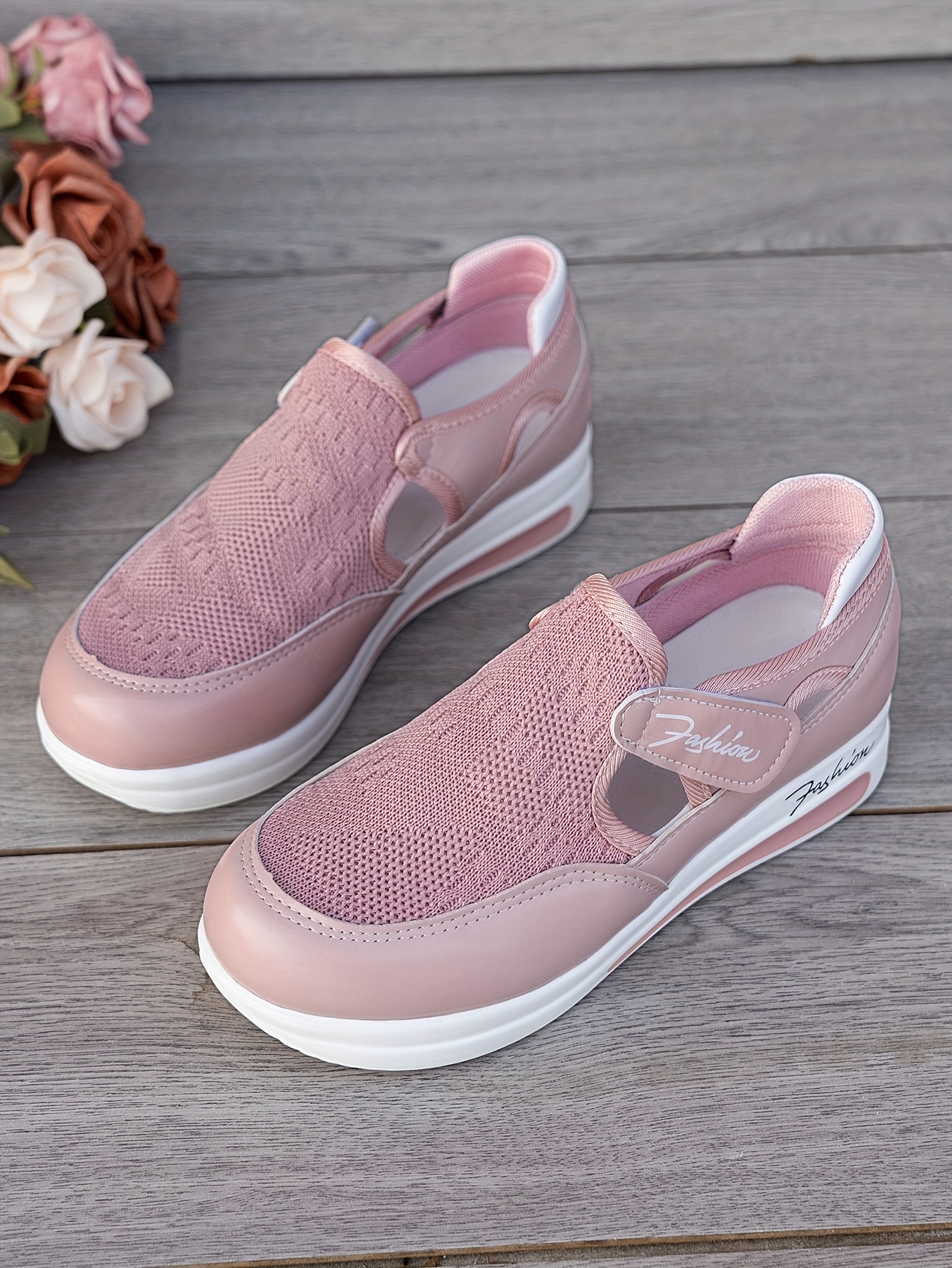 Baskets Femme Respirantes à Enfilage Facile - Chaussures Décontractées Légères avec Semelle en Caoutchouc, Design Noir & Rose, Confortables pour le Port Toute la Journée