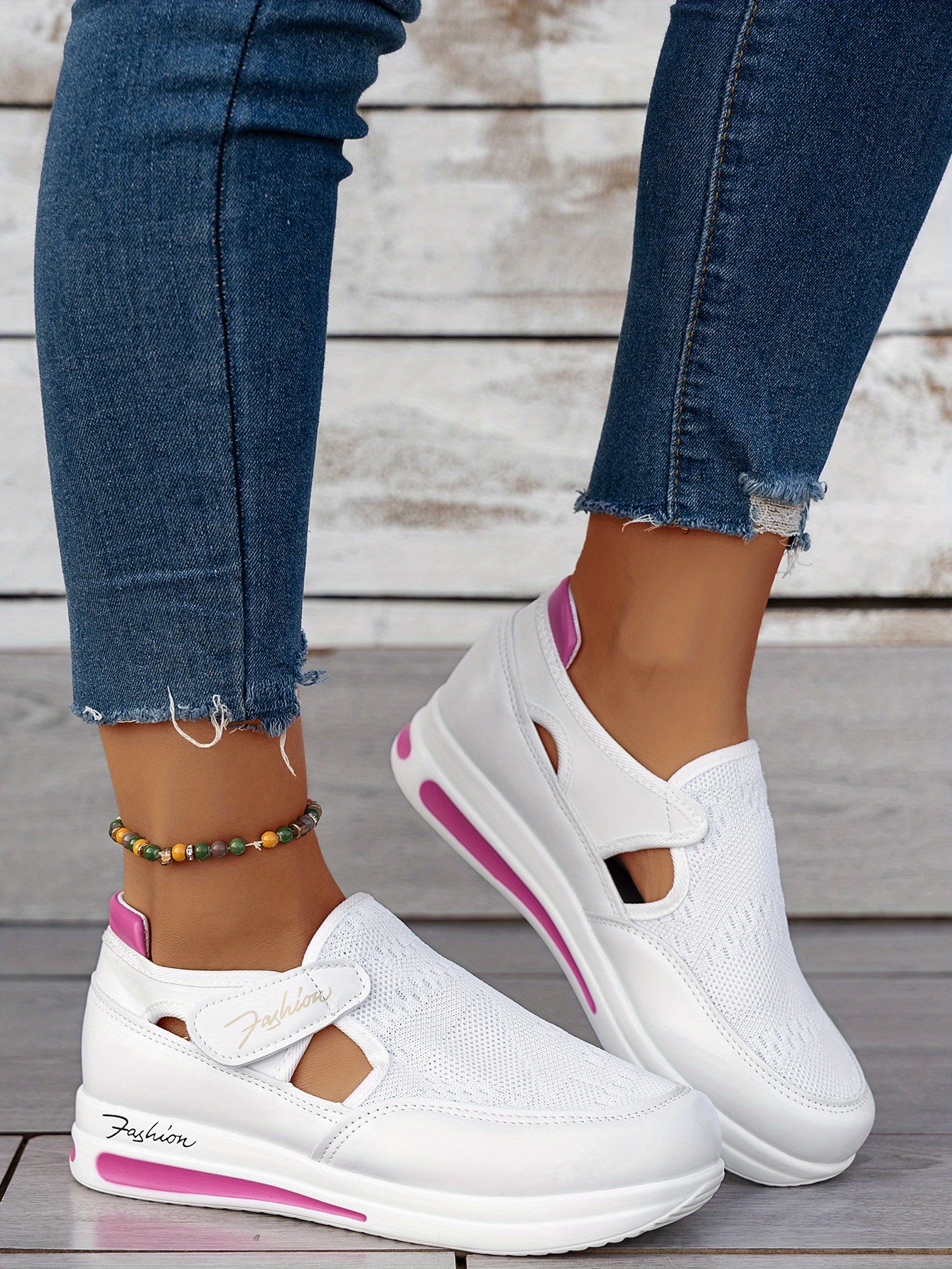 Baskets Femme Respirantes à Enfilage Facile - Chaussures Décontractées Légères avec Semelle en Caoutchouc, Design Noir & Rose, Confortables pour le Port Toute la Journée