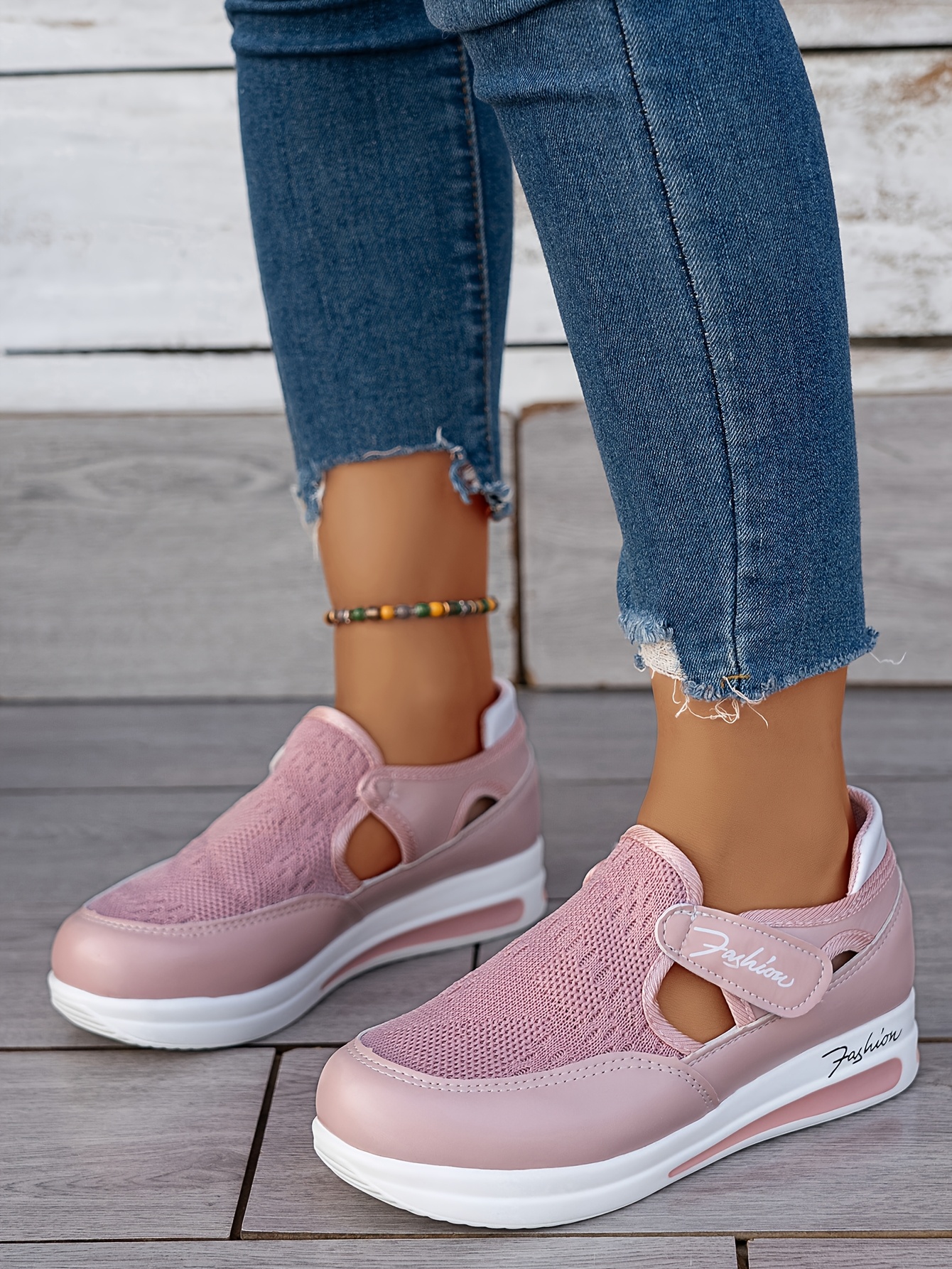 Baskets Femme Respirantes à Enfilage Facile - Chaussures Décontractées Légères avec Semelle en Caoutchouc, Design Noir & Rose, Confortables pour le Port Toute la Journée