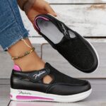 Baskets Femme Respirantes à Enfilage Facile - Chaussures Décontractées Légères avec Semelle en Caoutchouc, Design Noir & Rose, Confortables pour le Port Toute la Journée – Image 6