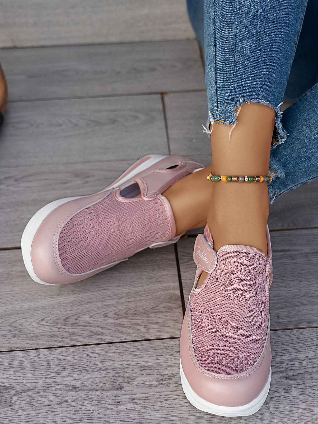 Baskets Femme Respirantes à Enfilage Facile - Chaussures Décontractées Légères avec Semelle en Caoutchouc, Design Noir & Rose, Confortables pour le Port Toute la Journée