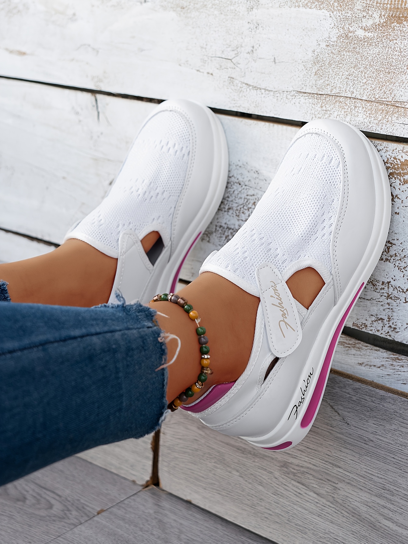 Baskets Femme Respirantes à Enfilage Facile - Chaussures Décontractées Légères avec Semelle en Caoutchouc, Design Noir & Rose, Confortables pour le Port Toute la Journée